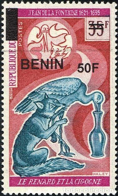 Sellos: Ben&iacute;n 2009 Mi. 1574 sobrecargado La Fontaine Zorro Cig&uuml;e&ntilde;a f&aacute;bulas