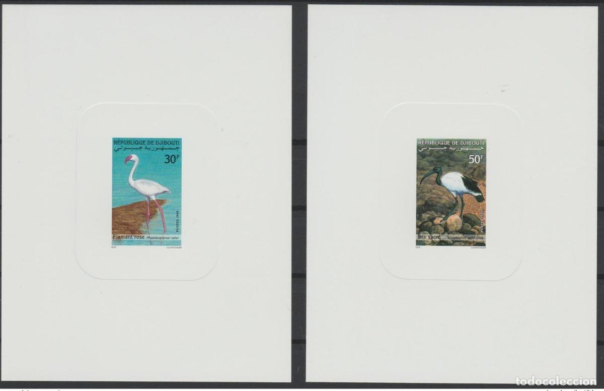 Sellos: Yibuti 1995 Proof Luxe Mi. 611 612 Fauna Birds Flamingo Ibis
