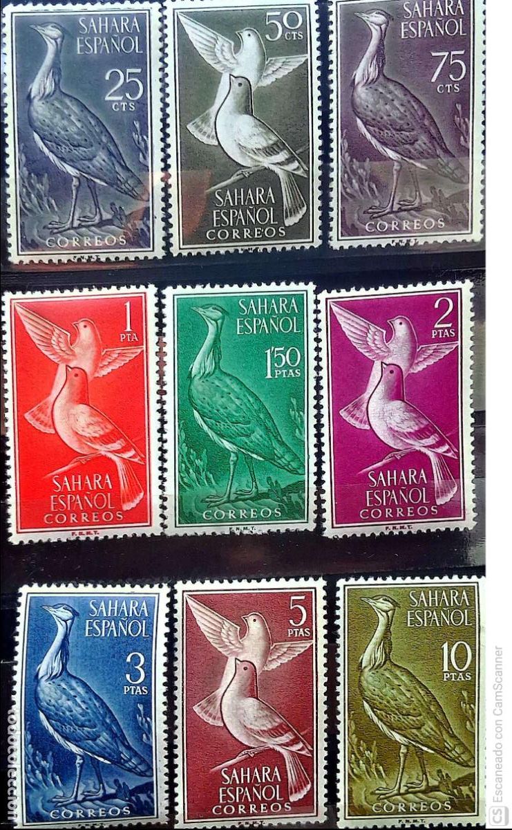 Sellos: Sahara. 180/88 Aves: Hubara,y paloma brav&iacute;a. 1961. Sellos nuevos y numeraci&oacute;n Edifil.