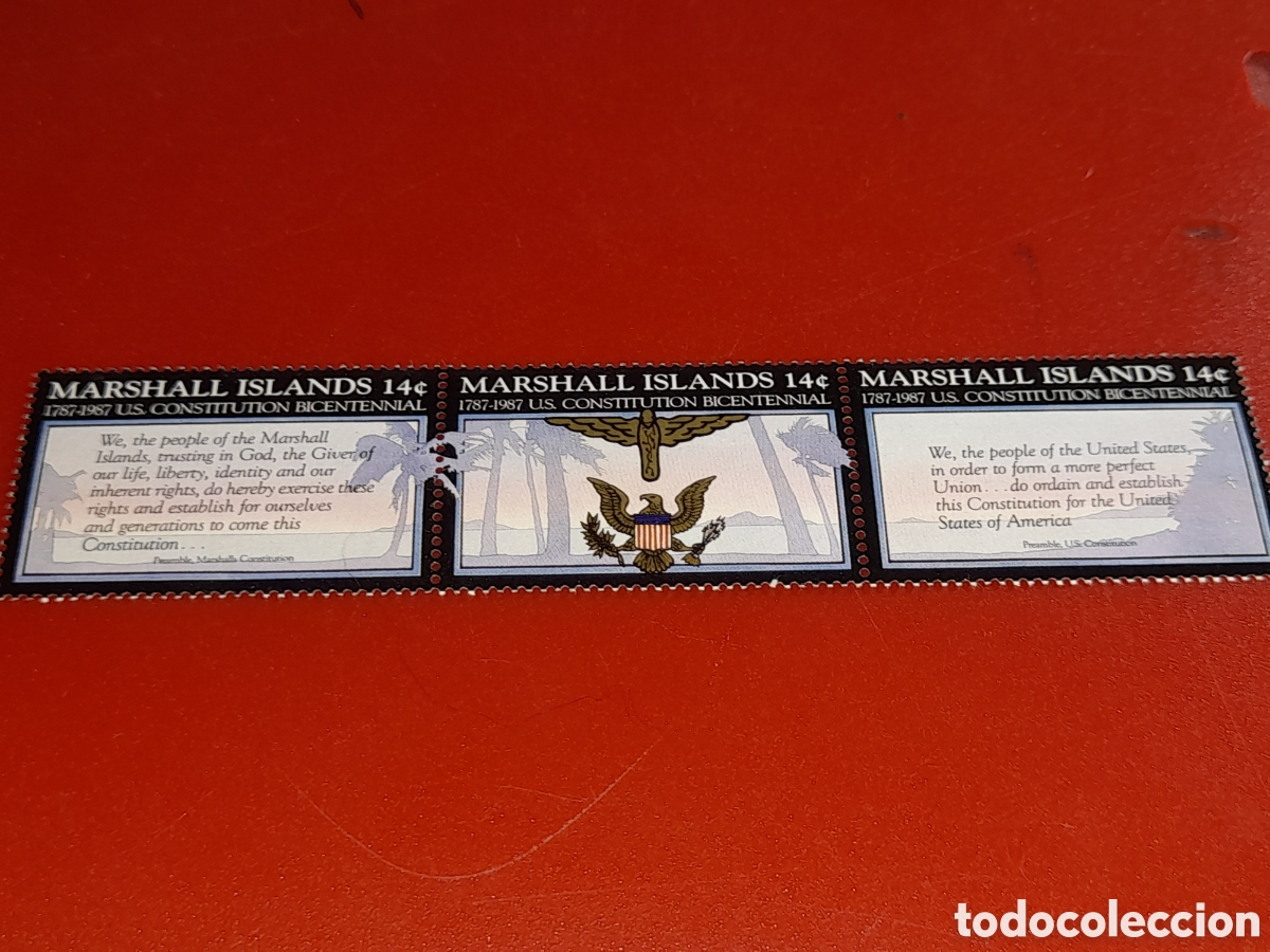 Sellos: Sello I. Marshall nuevo 1987. 200Aniv Constituci&oacute;n EE.UU. Escudo armas. &Aacute;guila. Aves.
