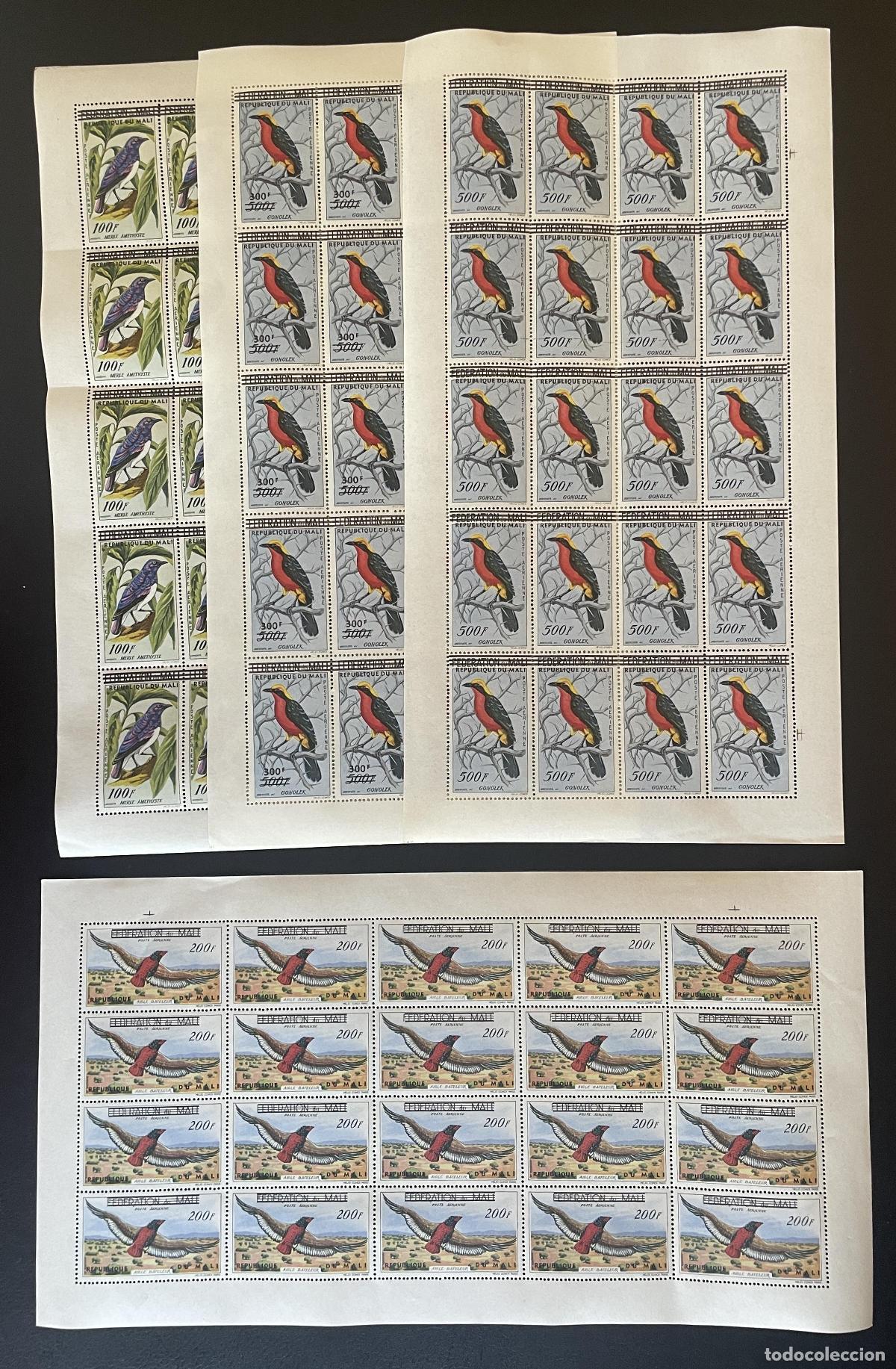 Sellos: Mali 1961 YT PA 5-8 tabl&oacute;n sobrecargado aves a&eacute;reo mirlo g&oacute;nolec fauna