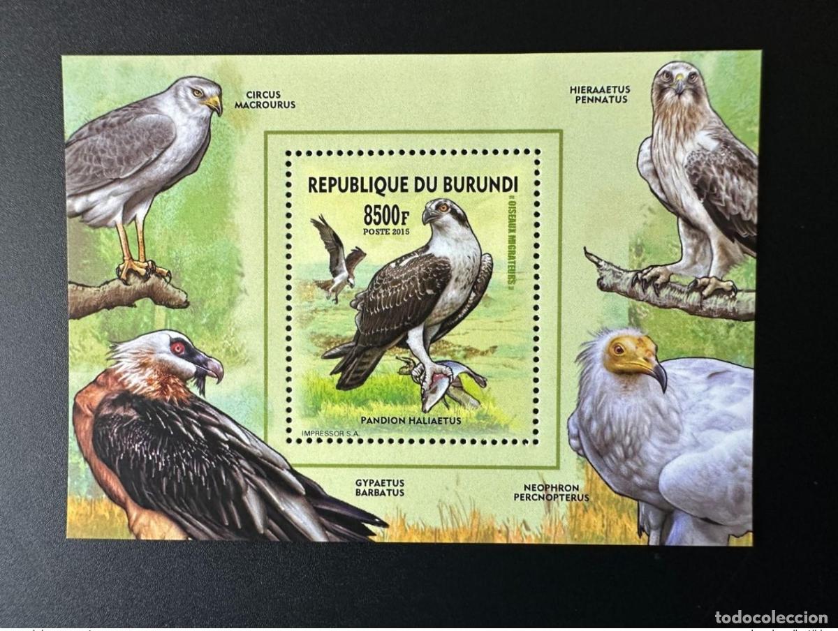 Sellos: Burundi 2015/2016 Mi. Bl. B566 A Aves migratorias Birds Vogel Raptors