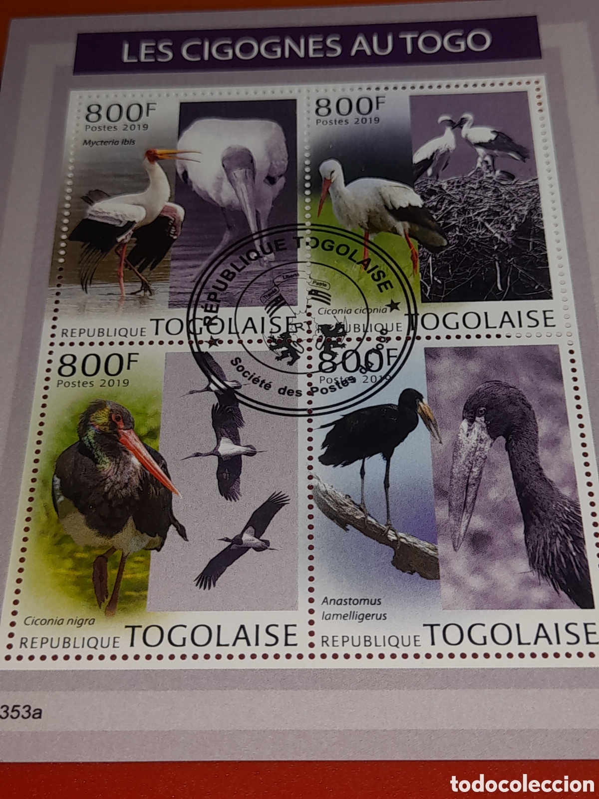 Sellos: HB Togo mtdo 2019. Cig&uuml;e&ntilde;as. Aves. P&aacute;jaros. Fauna. Animales salvajes. Naturaleza.