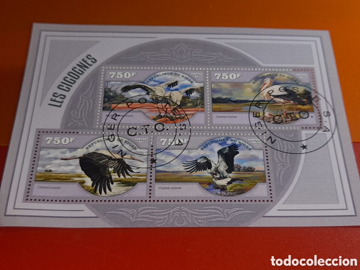 Sellos: HB Niger mtdo 2014. Cig&uuml;e&ntilde;as. Aves. P&aacute;jaros. Fauna. Animales salvajes. Naturaleza.