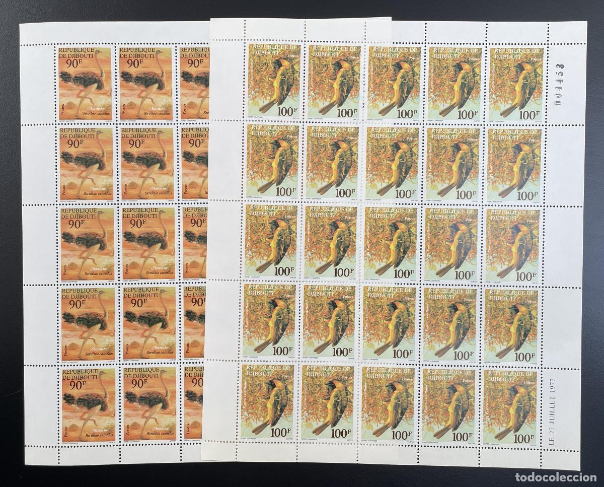 Sellos: Yibuti 1977 YT 463-464 bloque aves avestruz Struthio camelus