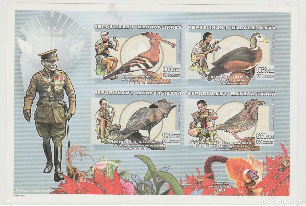 Sellos: Madagascar 1999 Mi. 2346 - 2349 Scouts Scouting Birds Wildlife IMPERF ND