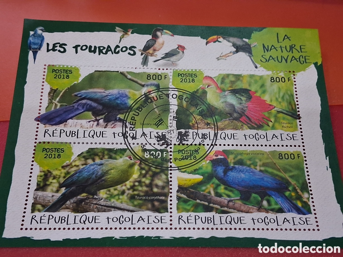 Sellos: HB Togo mtdo 2018. Los turacos. Aves. P&aacute;jaros. Fauna. Animales salvajes.