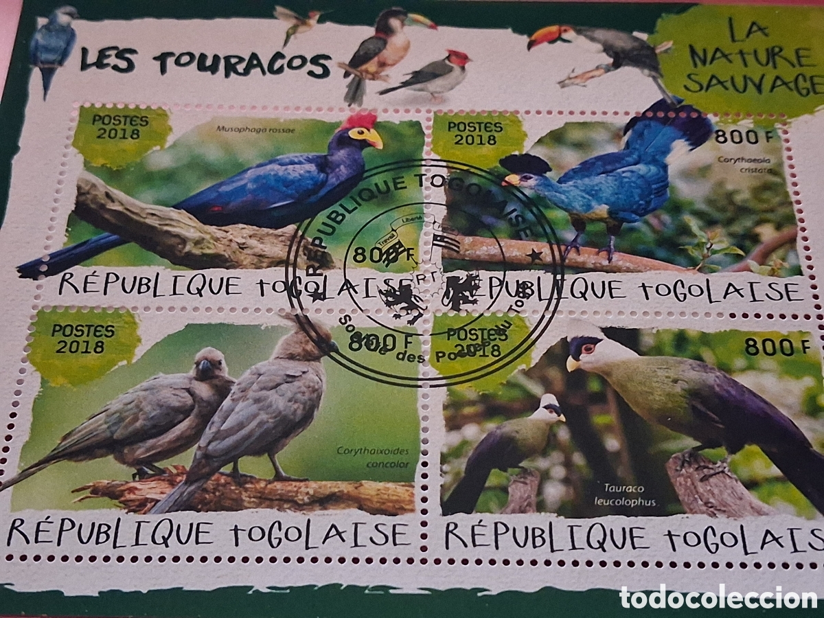 Sellos: HB Togo mtdo 2018. Los turacos. Aves. P&aacute;jaros. Fauna. Animales salvajes.
