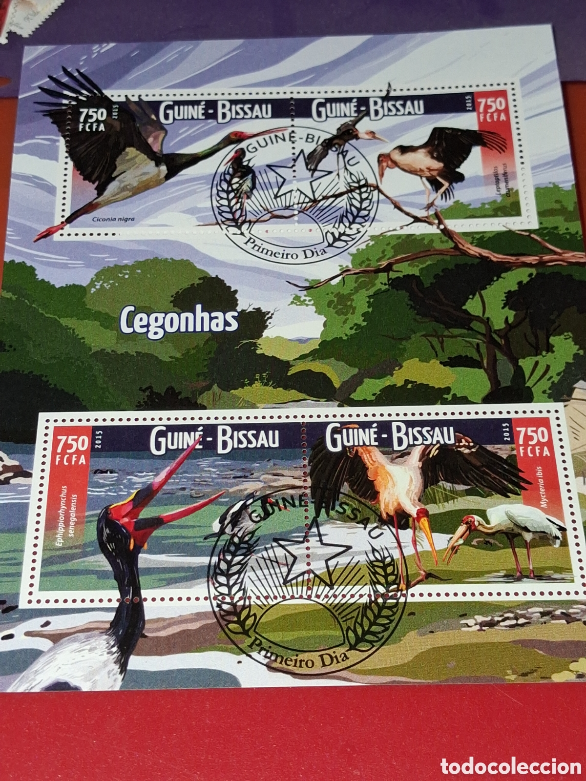 Sellos: HB Guinea Bissau mtdo 2015. Cig&uuml;e&ntilde;a. Aves. P&aacute;jaros. Fauna. Gaviota. Naturaleza.