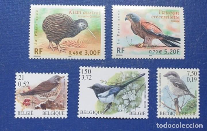 Sellos: Sellos Aves Francia 2000 n&ordm;3360/61 + B&eacute;lgica 2001 n&ordm;2980/83 5v. Nuevos