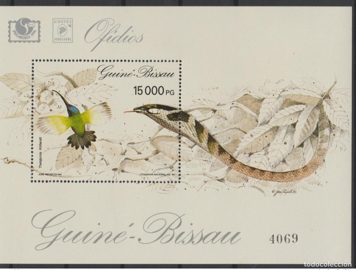Stamps: Guinea-Bis&aacute;u 1994 Mi. Bl. 294 Serpiente Schlange P&aacute;jaro MNH