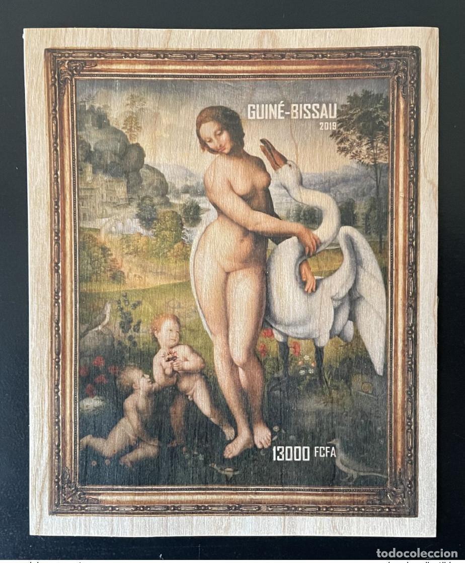 Sellos: Guinea-Bis&aacute;u 2019 IMPERF ND Mi. &iquest;Bl.? Leda cisne Vinci p&aacute;jaro madera