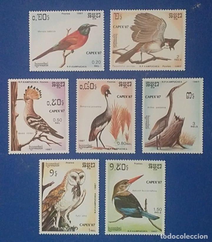 Sellos: Sellos Tema Aves Camboya 1987 N&ordm; 737/43 7v. Nuevos