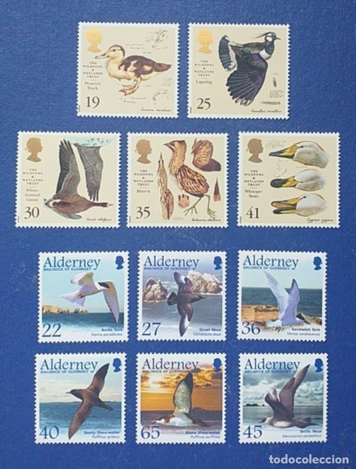 Sellos: Sellos Tema Aves Gran Breta&ntilde;a 1996 1861/65 Patos+ Alderney 2003 Aves Marinas 11v