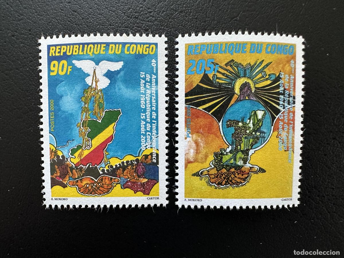 Stamps: Congo 2000 Mi. 1745-1746 Independencia 40 a&ntilde;os paloma paz mapa bandera