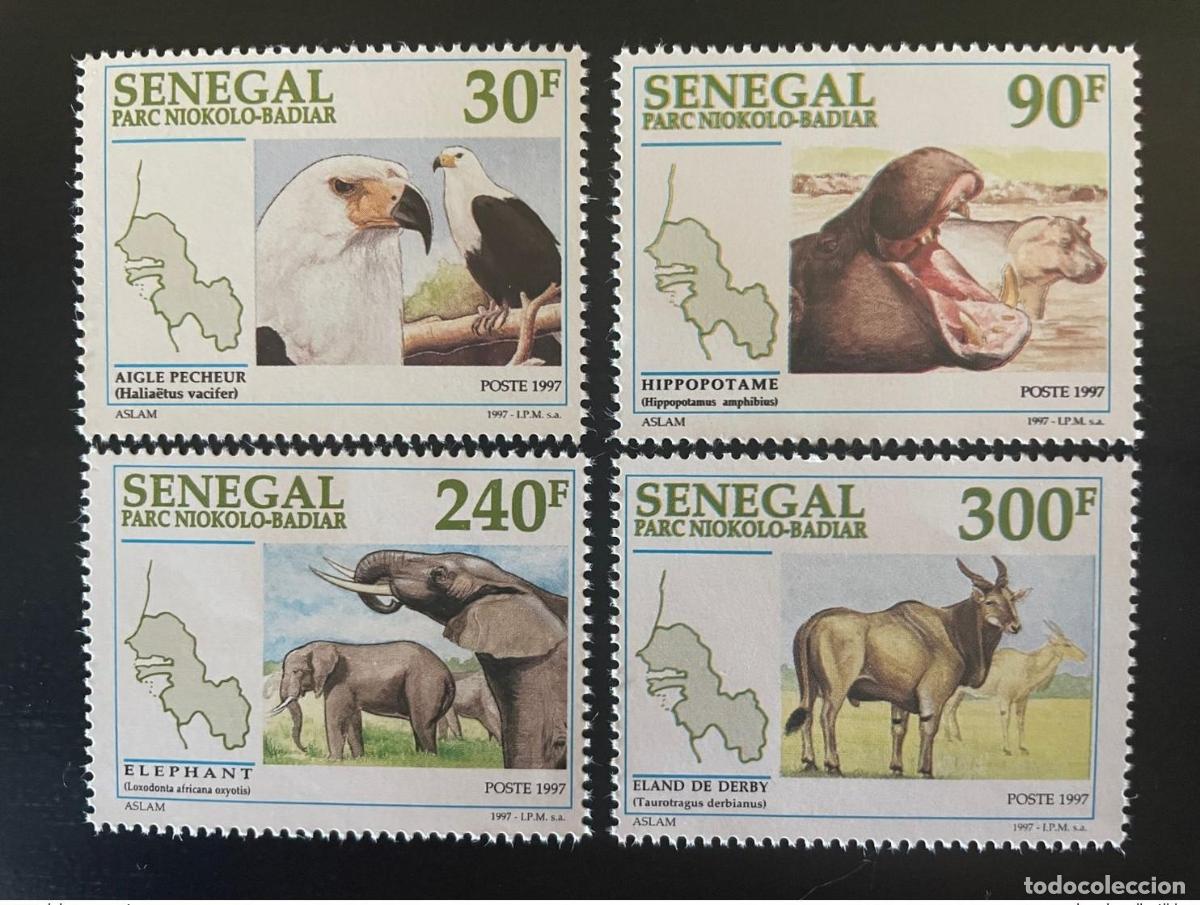 Sellos: Senegal 1997 Mi. 1485 - 1488 Parque Niokolo-Badiar &Aacute;guila Raptor Elefante RARO MNH
