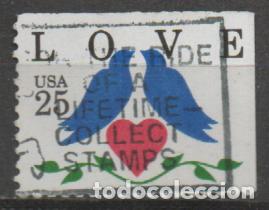Sellos: ESTADOS UNIDOS IVERT N&ordm; 1886, SAN VALENTIN, AMOR, CORAZON Y PAJAROS, USADO DE CARN&Eacute;