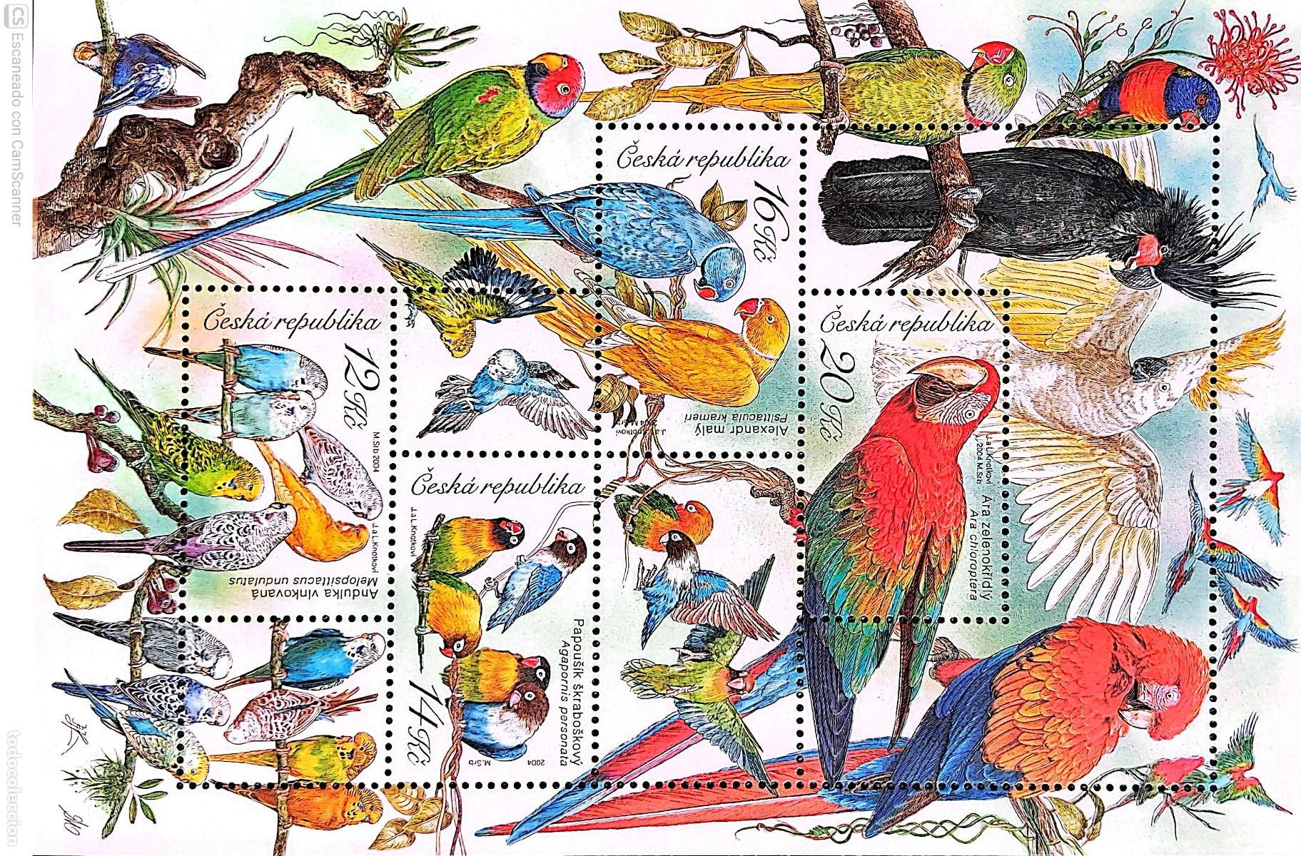 Sellos: Rep. Checa. HB 18 Fauna: Loros y periquitos. 2004. Sellos nuevos y numeraci&oacute;n Yvert.
