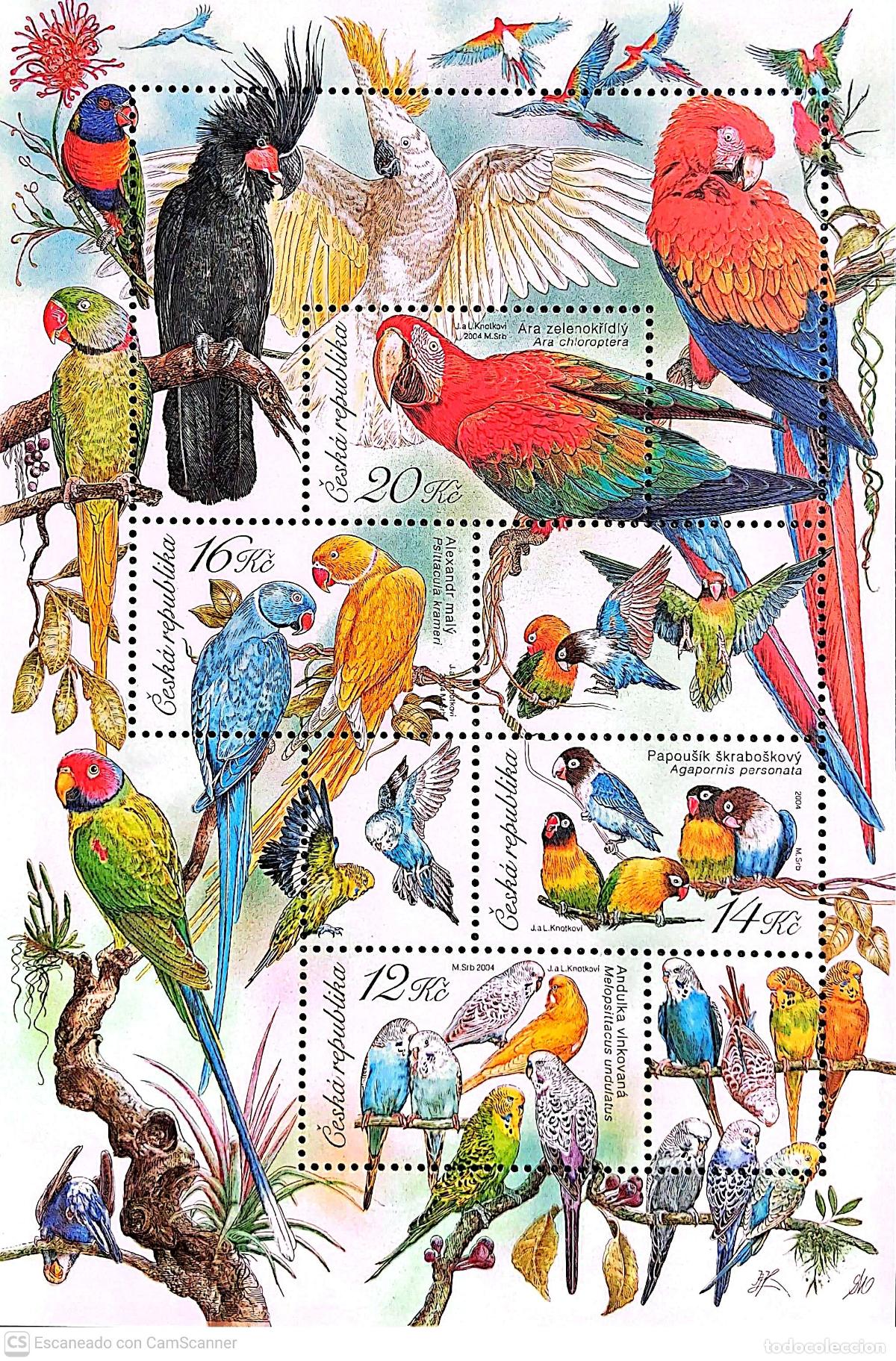 Sellos: Rep. Checa. HB 18 Fauna: Loros y periquitos. 2004. Sellos nuevos y numeraci&oacute;n Yvert.