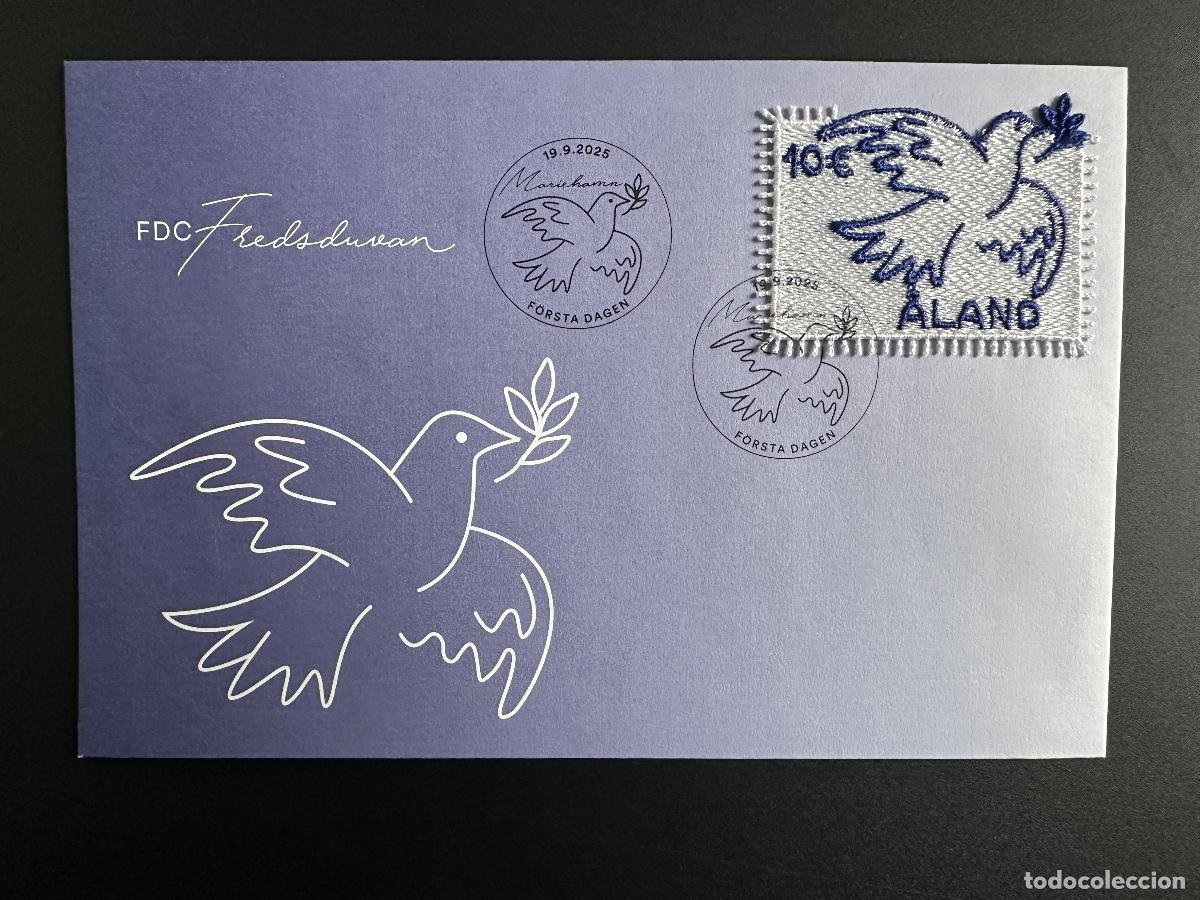 Sellos: Aland 2025 Mi.? Edici&oacute;n conjunta de Dove Peace bordado inusual FDC