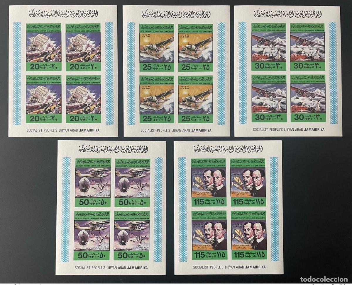 Sellos: Libia 1978 IMPERF ND Mi. 682 - 686 B 75 a&ntilde;os Fly Wright hermanos Avion Bird