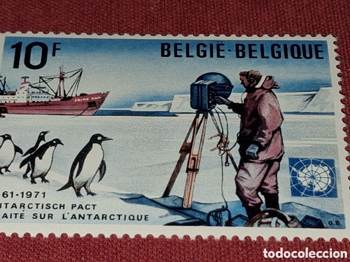 Sellos: Sello B&eacute;lgica nuevo 1971. 10Aniv tratado ant&aacute;rtico. Barco. Aves. P&aacute;jaros. Ping&uuml;ino. Expedici&oacute;n.