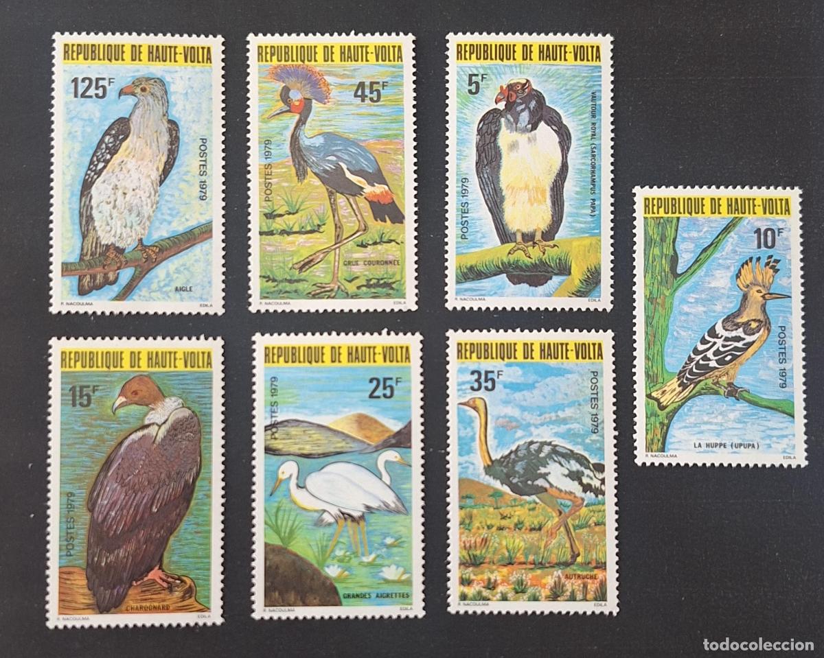 Timbres: Alto Volta 1979 Mi. 769-775 aves &aacute;guila grulla buitre abubilla avestruz