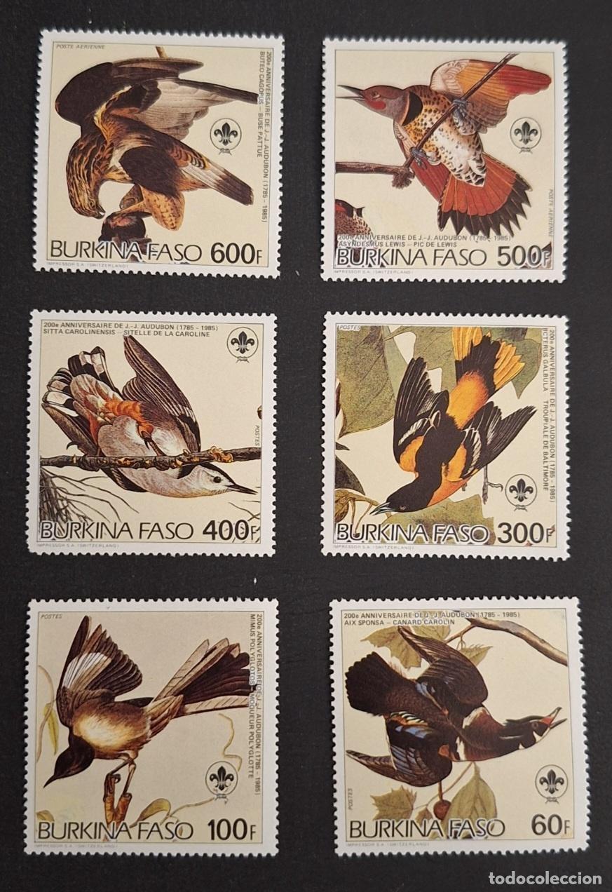 Sellos: Burkina Faso 1985 Mi. 1028-1033 Audubon aves escultismo fauna