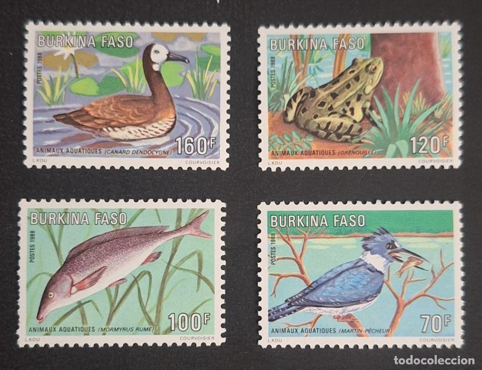 Sellos: Burkina Faso 1988 Mi. 1186-1189 animales acu&aacute;ticos fauna pato pez