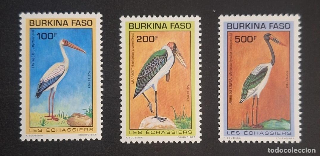 Sellos: Burkina Faso 1993 Mi. 1284-1286 aves zancudas ibis marab&uacute; jabir&uacute;