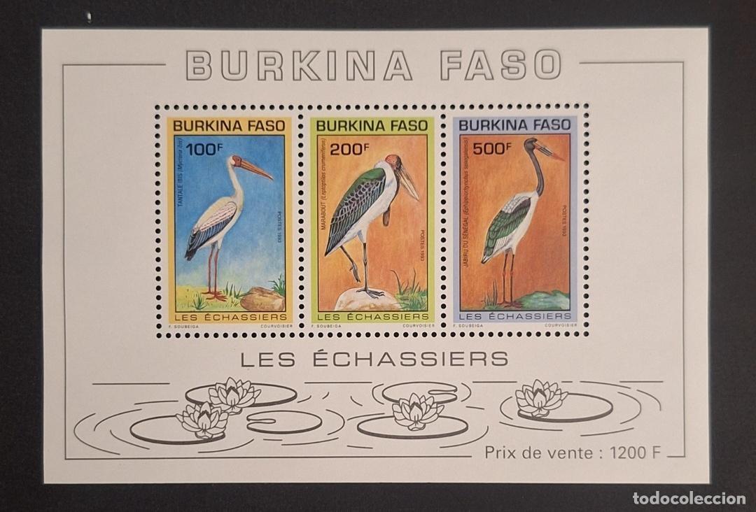 Sellos: Burkina Faso 1993 Mi. Bl. 138 aves zancudas t&aacute;ntalo marab&uacute; jabir&uacute;