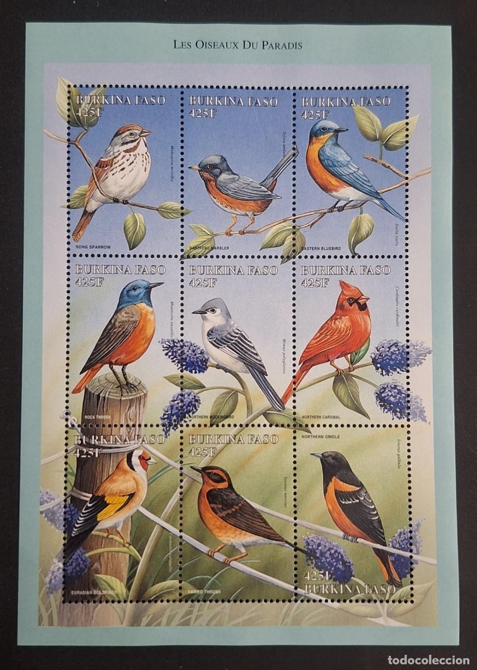 Sellos: Burkina Faso 1998 Mi. 1560-1568 aves del para&iacute;so cardenal orop&eacute;ndola