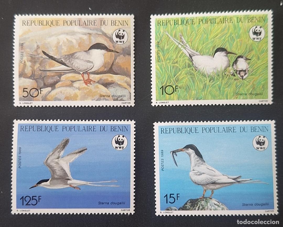 Sellos: Ben&iacute;n 1989 Mi. 476-479 WWF Sterna dougallii golondrina de mar aves fauna