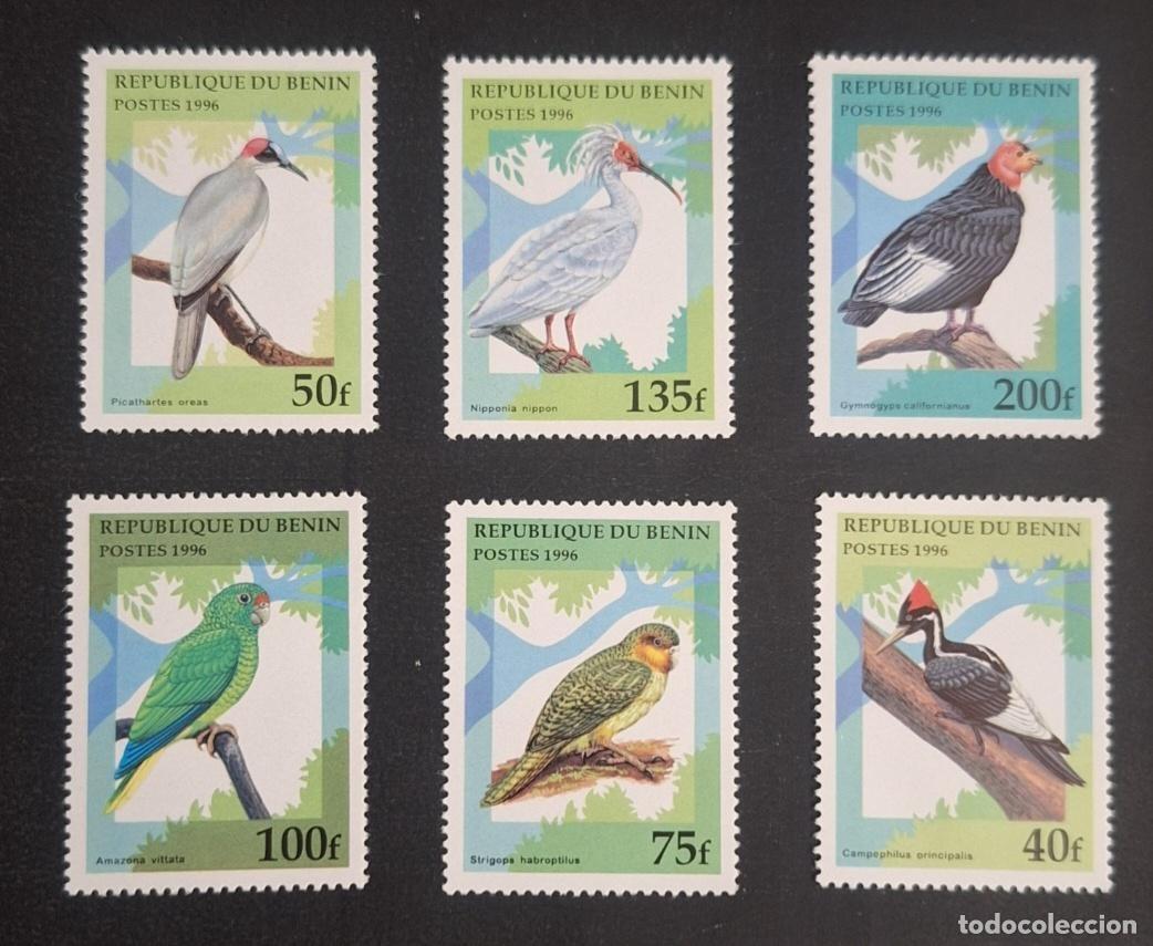 Sellos: Ben&iacute;n 1996 Mi. 842-847 aves raras loro c&oacute;ndor p&aacute;jaro carpintero ibis fauna
