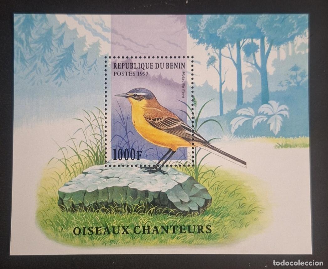Sellos: Ben&iacute;n 1997 Mi. Bl. 31 aves canoras Motacilla flava lavandera