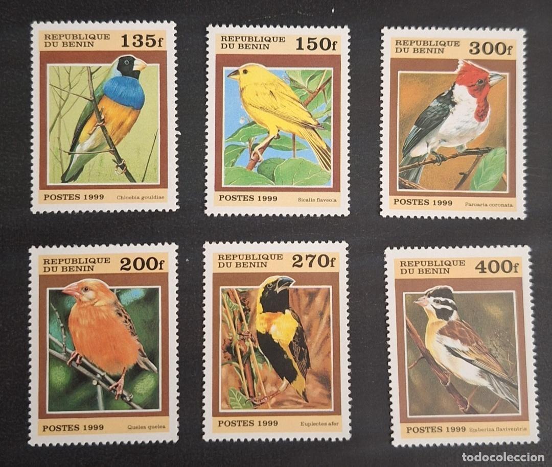 Sellos: Ben&iacute;n 1999 Mi. 1119-1124 aves fauna Diamante de Gould Sicalis Paroare