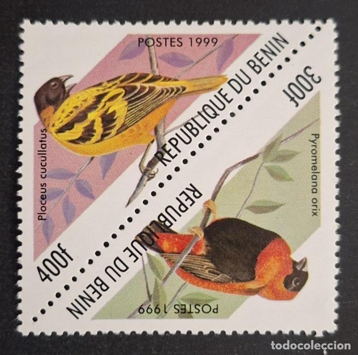 Sellos: Ben&iacute;n 1999 Mi. 1220-1221 aves triangulares Ploceus Pyromelana