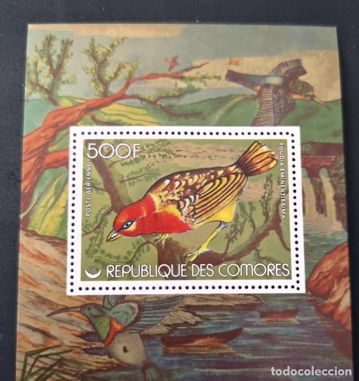 Sellos: Comoras 1979 Mi. Bl. 115 aves Foudia eminentissima correo a&eacute;reo