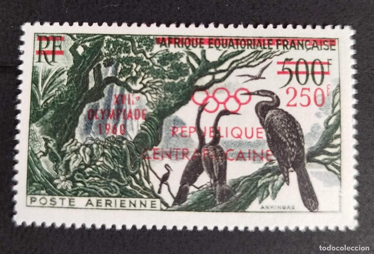 Sellos: Centro&aacute;frica 1960 Mi. 16 sobrecargado JJ.OO. Roma aves anhingas