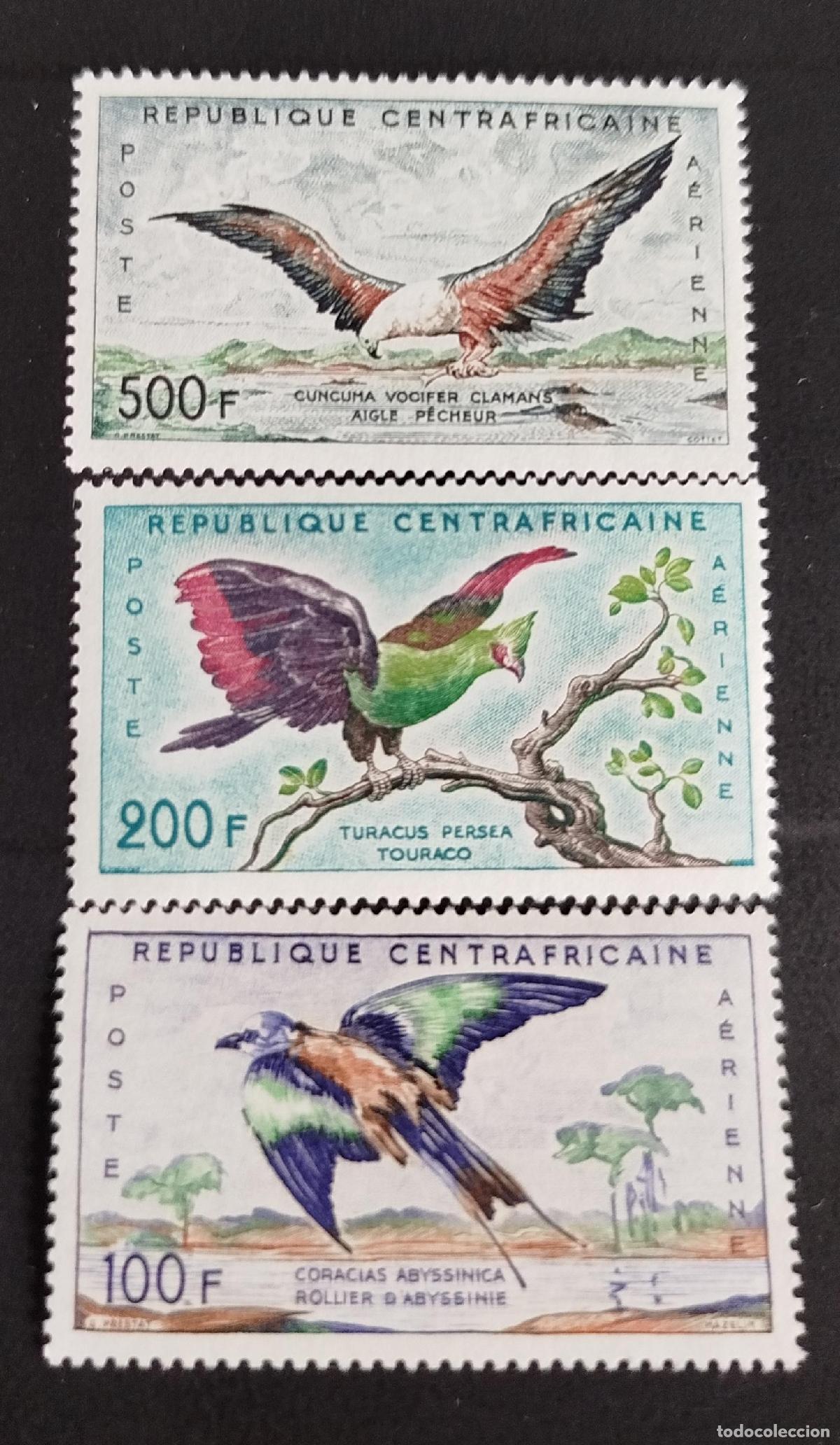 Sellos: Centro&aacute;frica 1960 Mi. 12-14 correo a&eacute;reo aves &aacute;guila turaco carraca