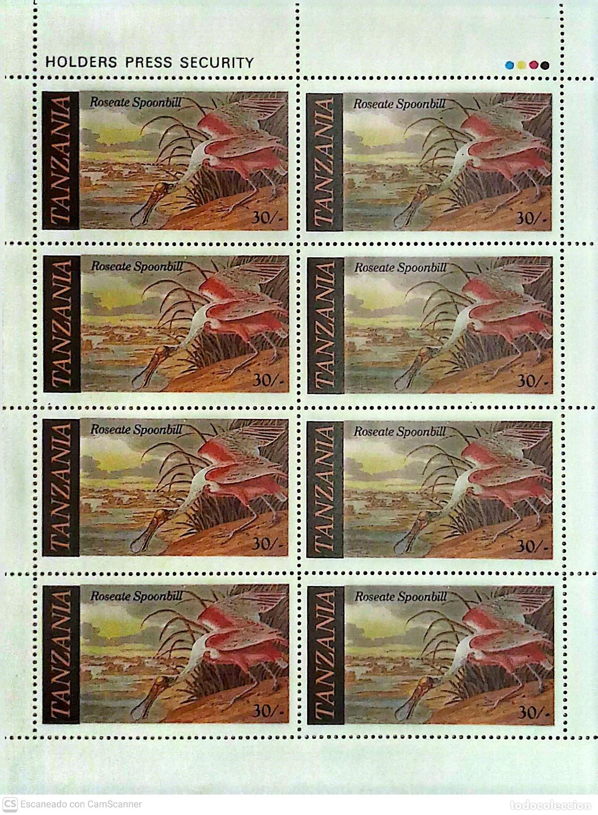 Sellos: Tanzania. 280 Bicentenario nacimiento del ornit&oacute;logo J.J. Audubon: Pato esp&aacute;tula, en MH. 1986. Sel