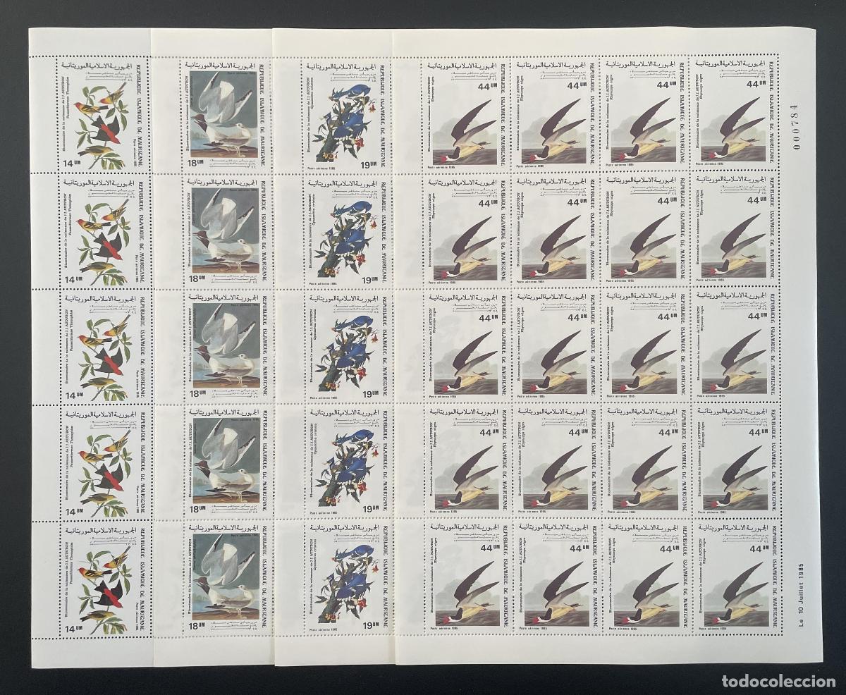 Sellos: Mauritania 1985 YT PA 230-233 tabl&oacute;n aves Audubon correo a&eacute;reo