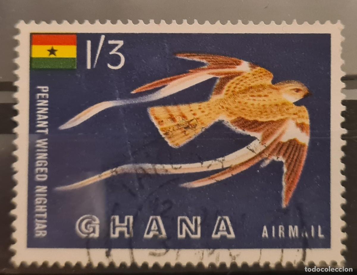 Sellos: Sello a&eacute;reo usado de Ghana 1959: Bandera y chotacabras
