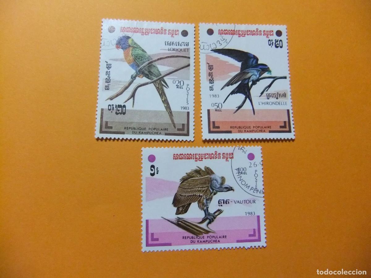 Sellos: L 172 KAMPUCHEA CAMBOYA 1983 / FAUNA PAJAROS / YVERT 412 + 413 + 415 FU
