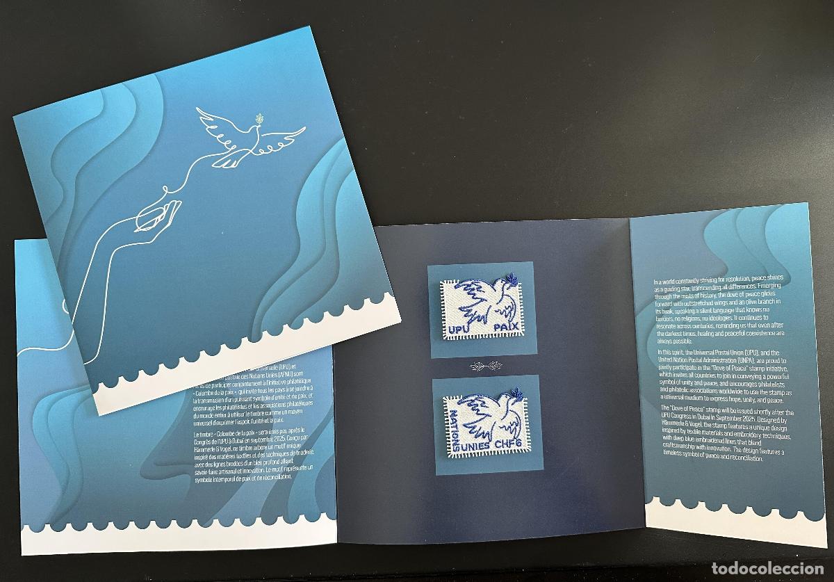 Sellos: Carpeta de edici&oacute;n conjunta la UPU UNPA ONU 2025 Dove of Peace Unusual Bordado