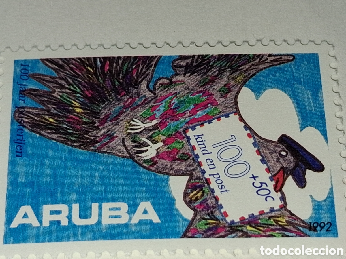 Sellos: Sello (1/3v) Aruba nuevo 1992. 100Aniv servicio postal. Aves. Aguila. Carta. Pajaro. Fauna.