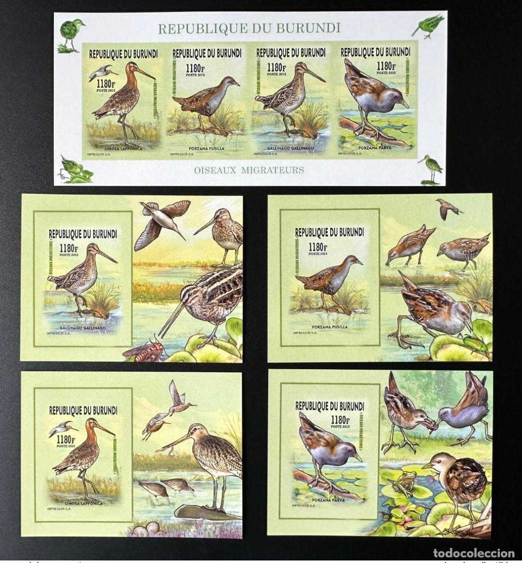 Briefmarken: Burundi 2015/2016 Mi. A-D 3577 + Bl. ND IMPERF Aves migratorias Birds Vogel