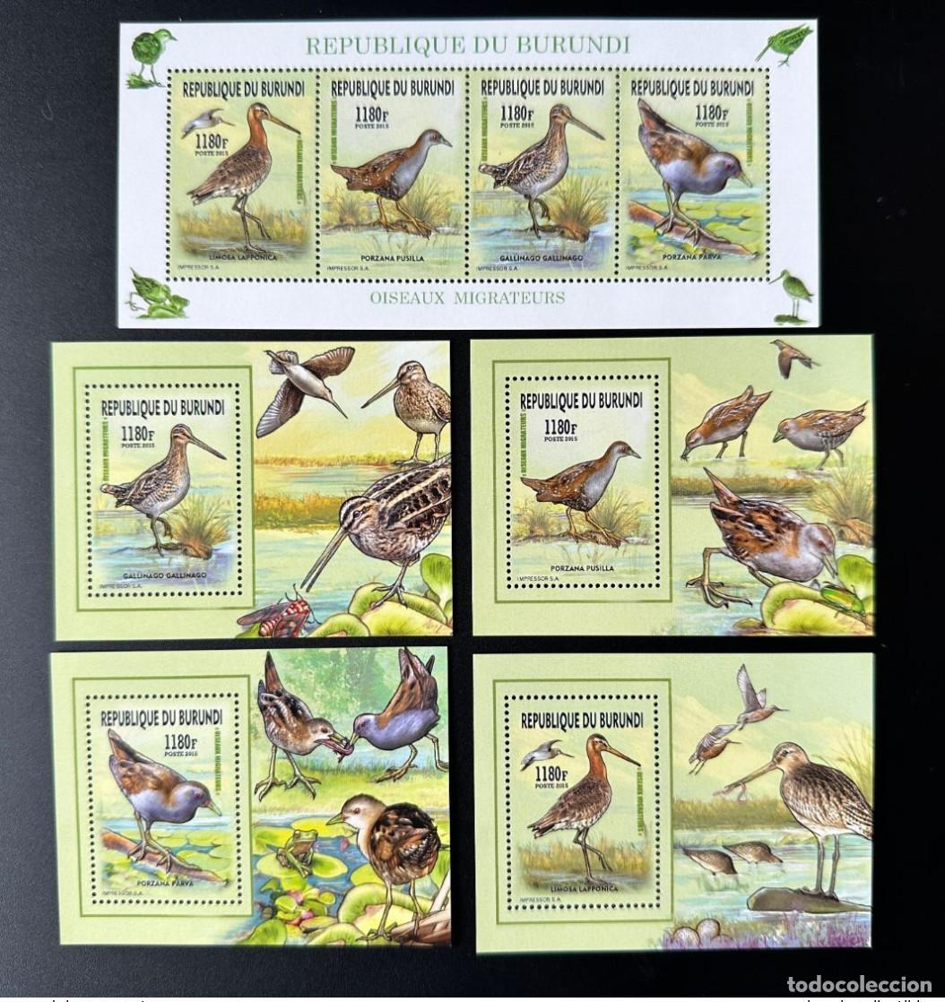 Briefmarken: Burundi 2015/2016 Mi. A-D 3577 + Bl. Aves migratorias Birds Vogel