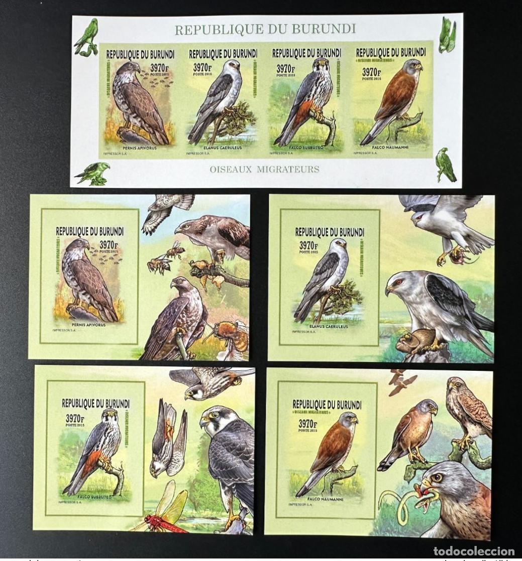 Briefmarken: Burundi 2015/2016 Mi. AE-AH 3577 + Bl. ND: Aves migratorias: presas de rapaces