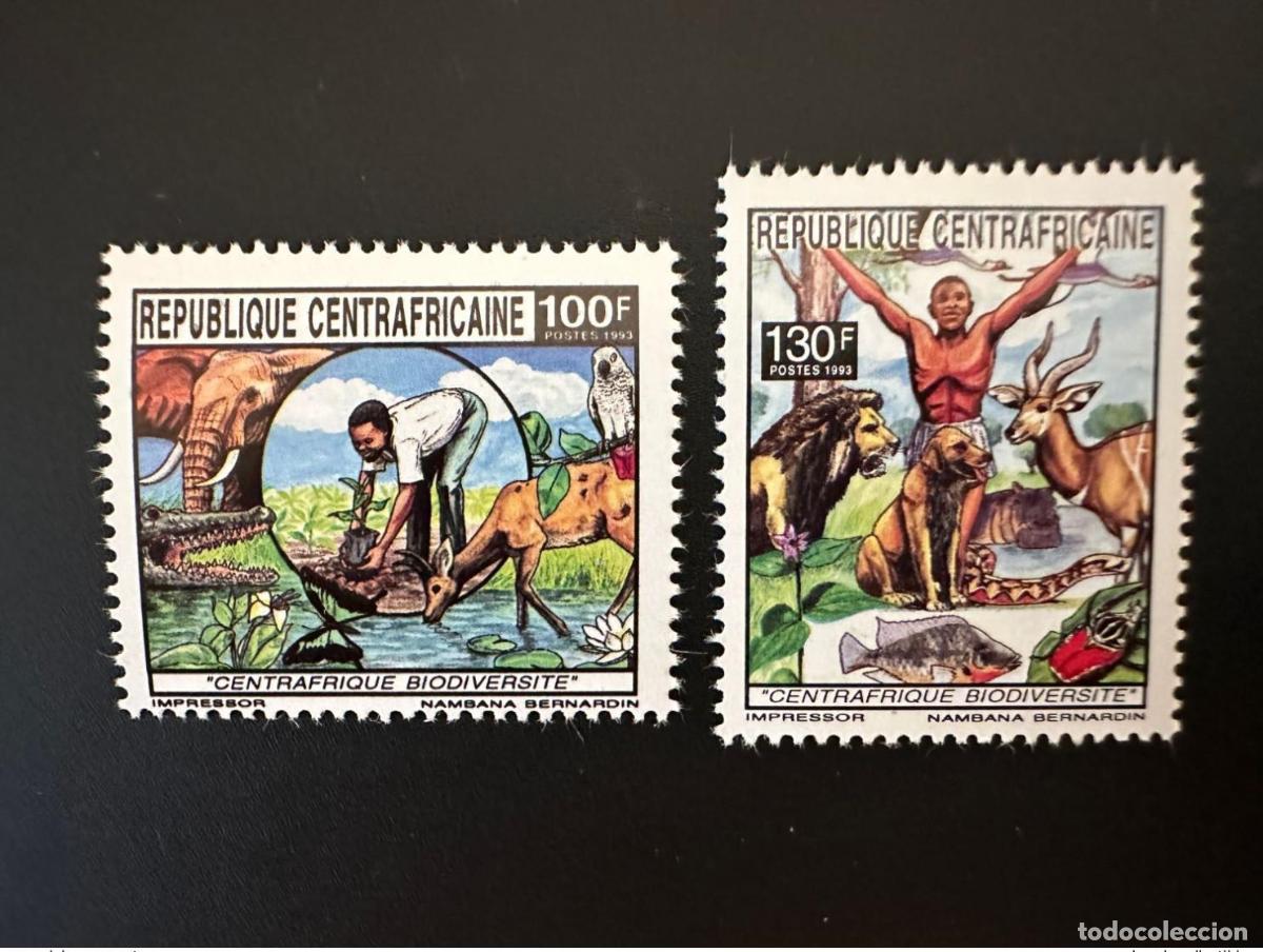 Briefmarken: &Aacute;frica Central 1993 Mi. 1528 - 1529 Biodiversidad Elefante P&aacute;jaro Cocodrilo